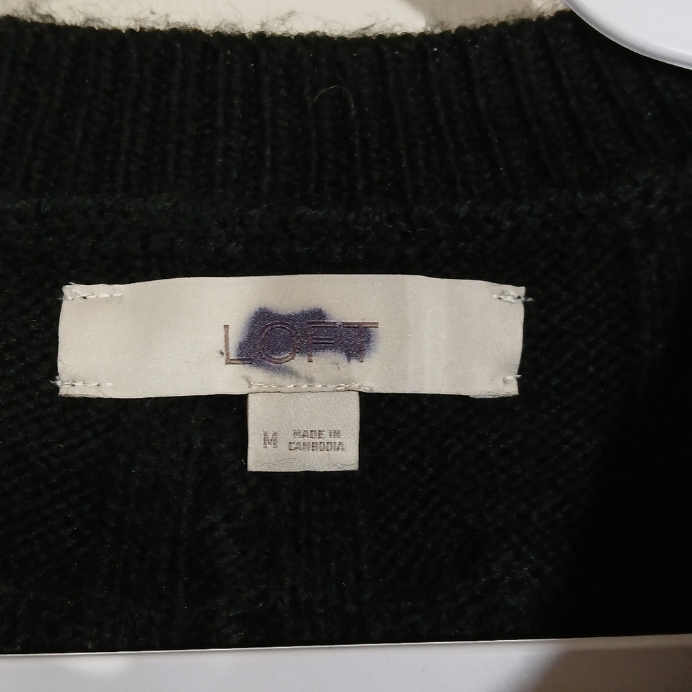 Loft Black Cable Knit Soft Stretch Button Cardigan Medium - Picture 7 of 7